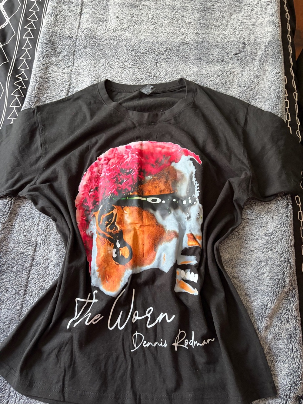 Black Graphic Tee with Multicolor Portrait